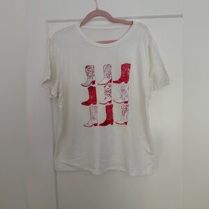 White T-Shirt with Red Boots